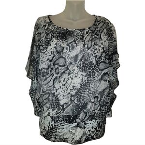 STYLE & CO; Women's Black & White Snake Print Flutter Sleeve Blouse, Sz L
